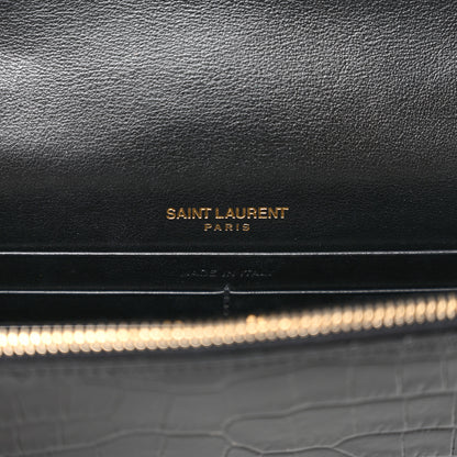 Saint Laurent Calfskin Crocodile Embossed Kate Monogram Tassel Chain Wallet Black 6 of 10