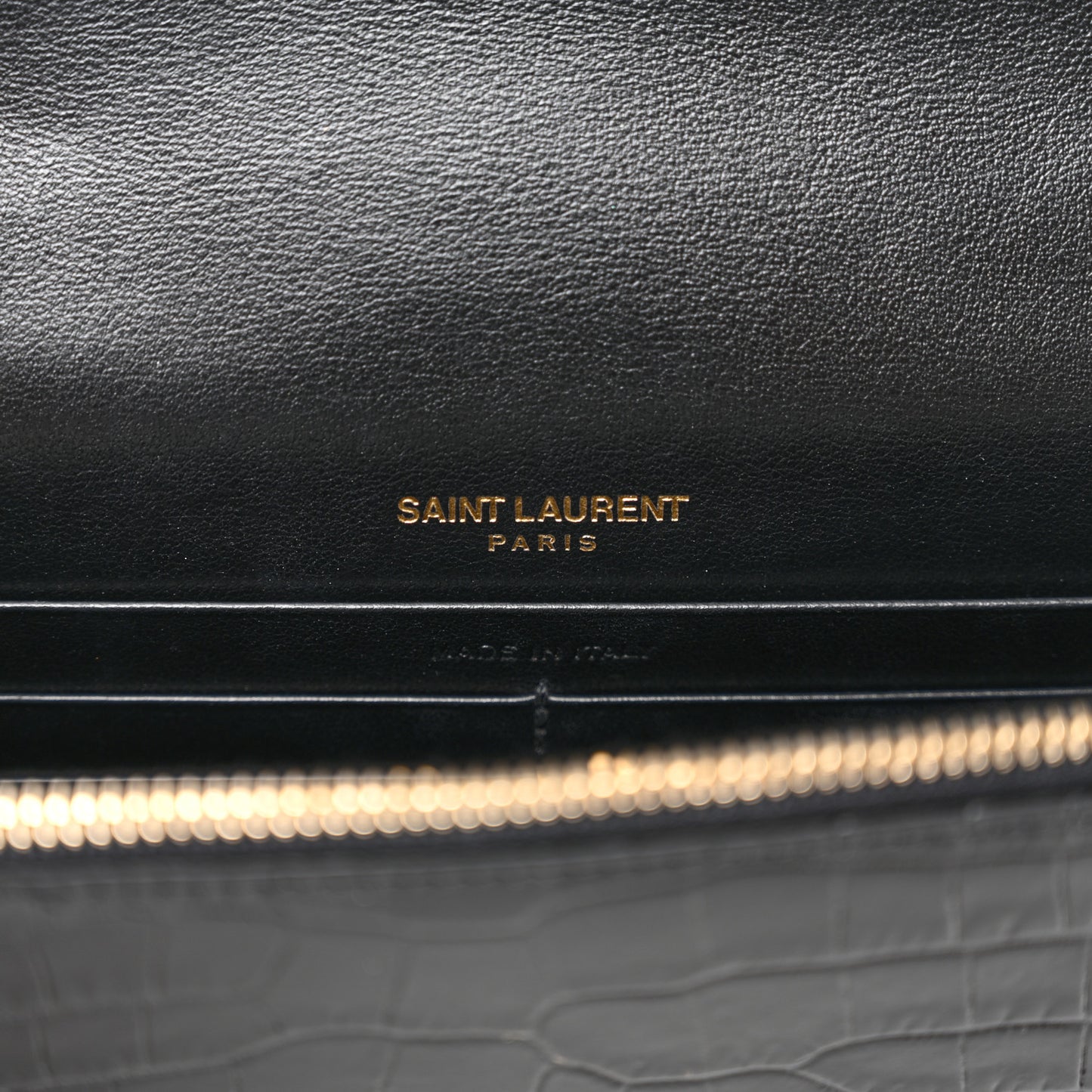 Calfskin Crocodile Embossed Kate Monogram Tassel Chain Wallet Black