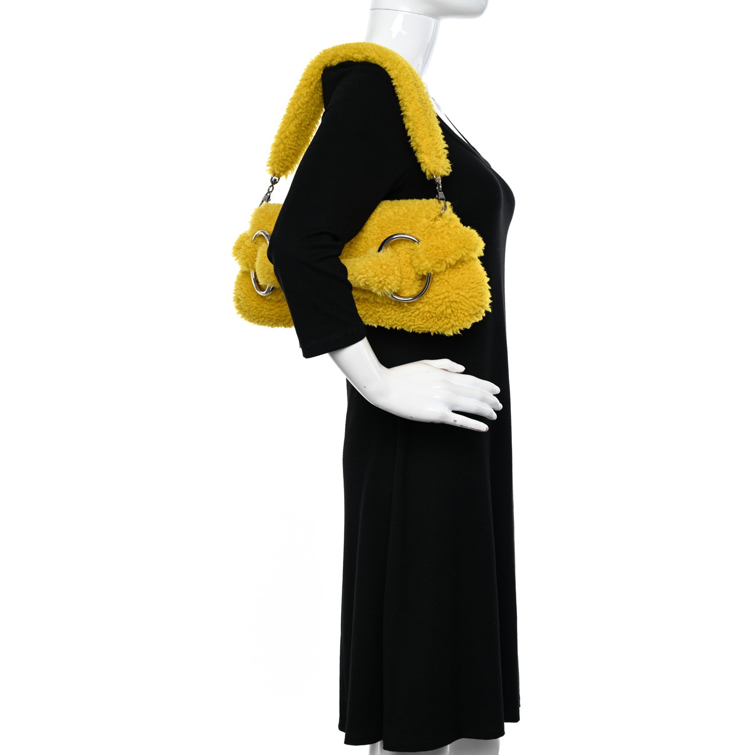 Gucci Merino Wool Medium Maxi Horsebit Chain Shoulder Bag Yellow 2 of 11