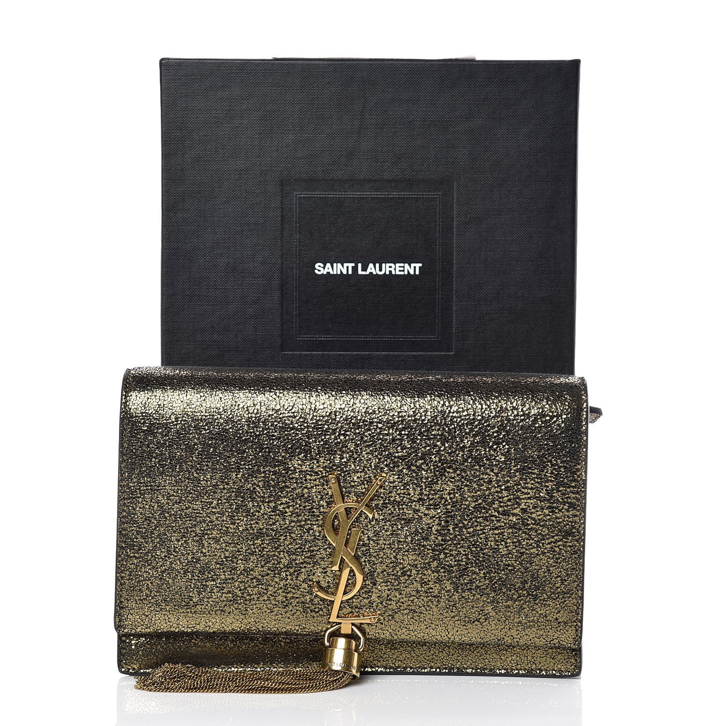 Metallic Calfskin Classic Monogram Kate Tassel Satchel Gold