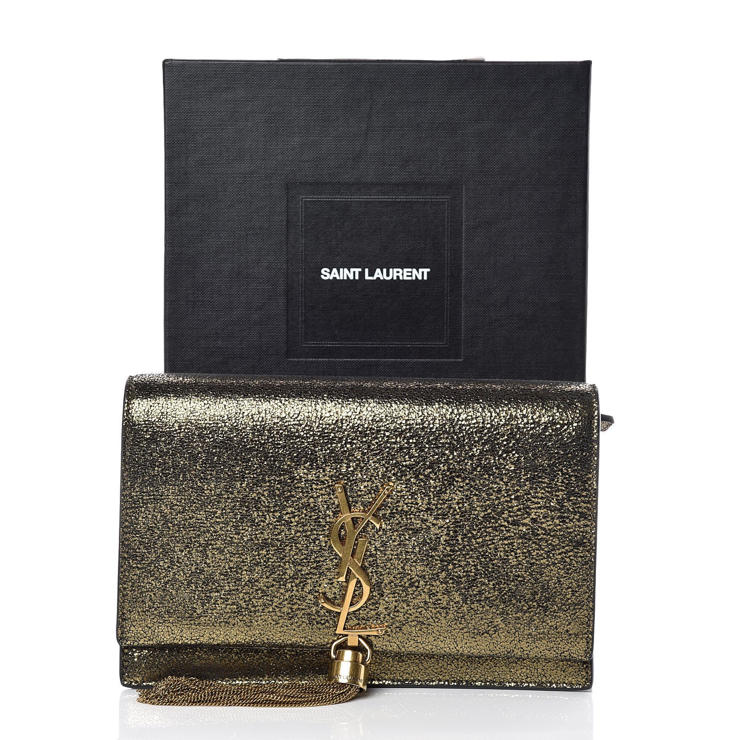 Saint Laurent Metallic Calfskin Classic Monogram Kate Tassel Satchel Gold 10 of 10
