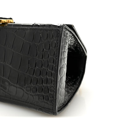 Balenciaga Shiny Calfskin Crocodile Embossed Small Hourglass Top Handle Bag Black 10 of 10
