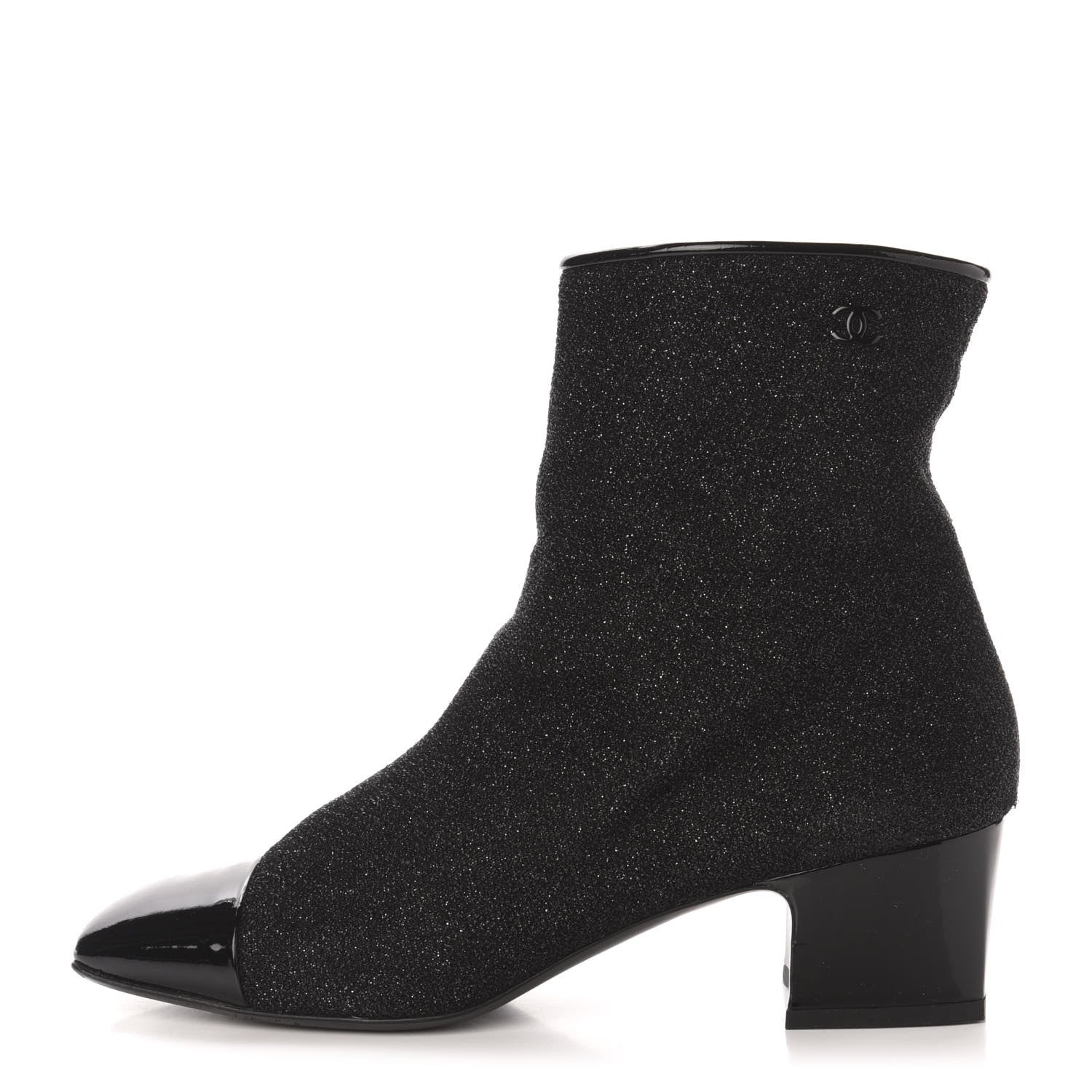Chanel Glitter Patent Cap Toe Short Boots 40.5 Black 1 of 9