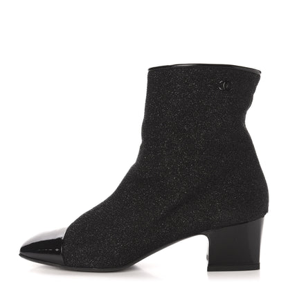 Chanel Glitter Patent Cap Toe Short Boots 40.5 Black 1 of 9