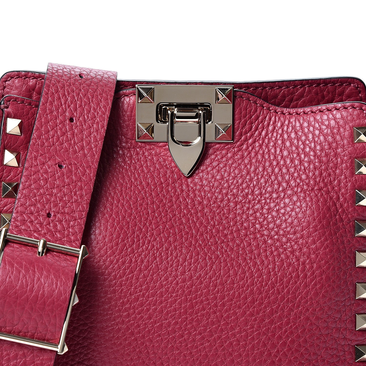 Valentino Garavani Pebbled Calfskin Mini Rockstud Flip-Lock Messenger Bag Raspberry 6 of 8