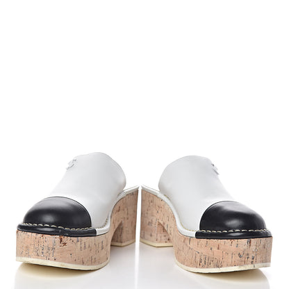 Chanel Calfskin Cork Cap Toe CC Clogs 38 White Black 5 of 12