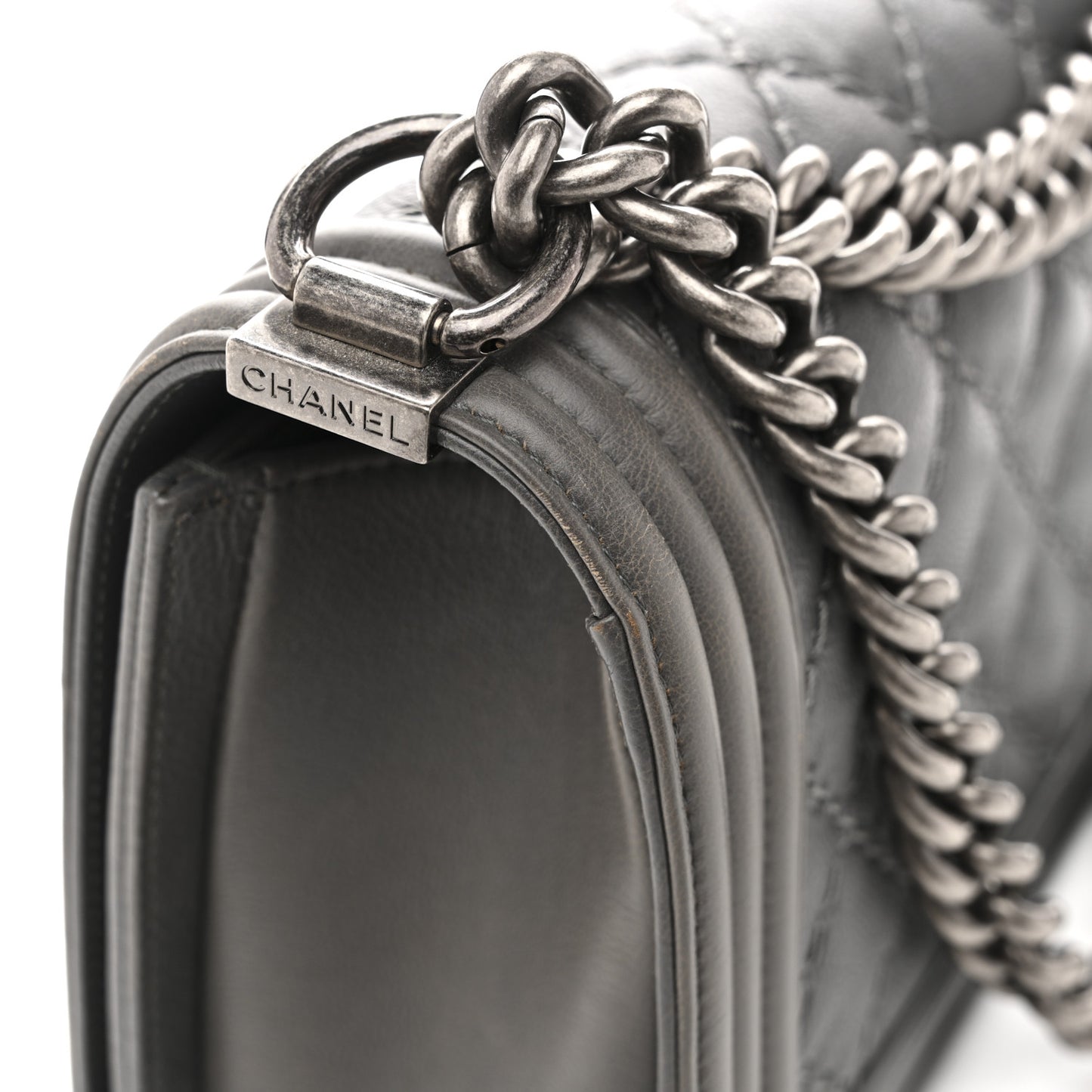 Calfskin Double Stitch Medium Boy Flap Grey