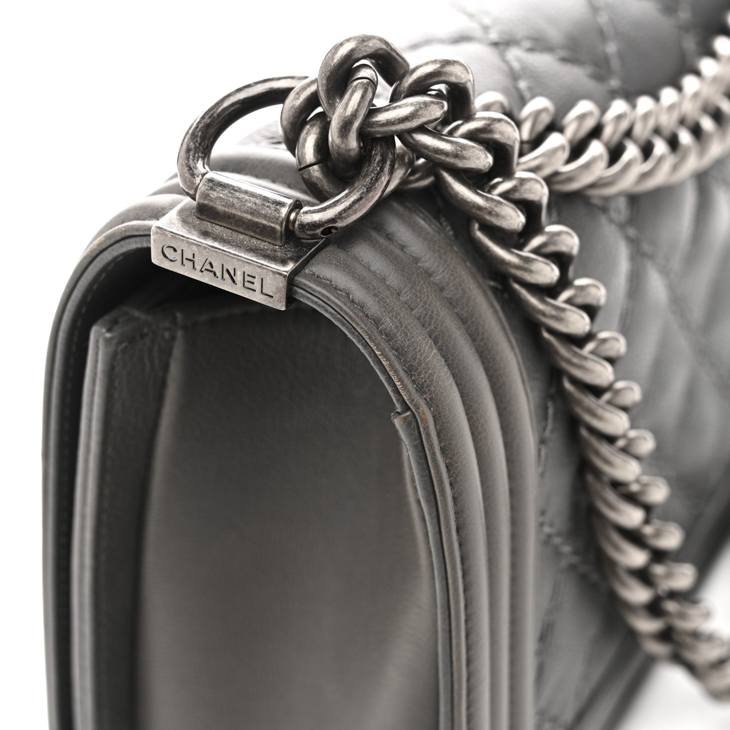Chanel Calfskin Double Stitch Medium Boy Flap Grey 15 of 16