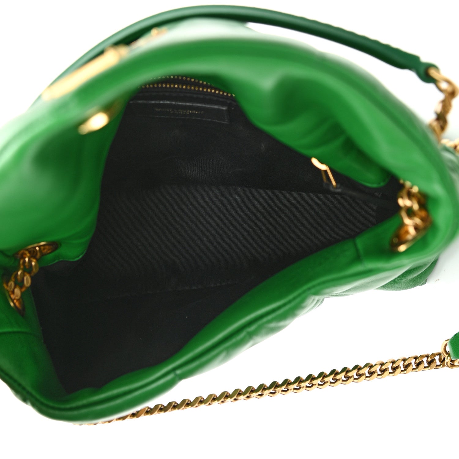 Saint Laurent Lambskin Quilted Small Loulou Puffer Monogram Chain Satchel New Vert 5 of 10