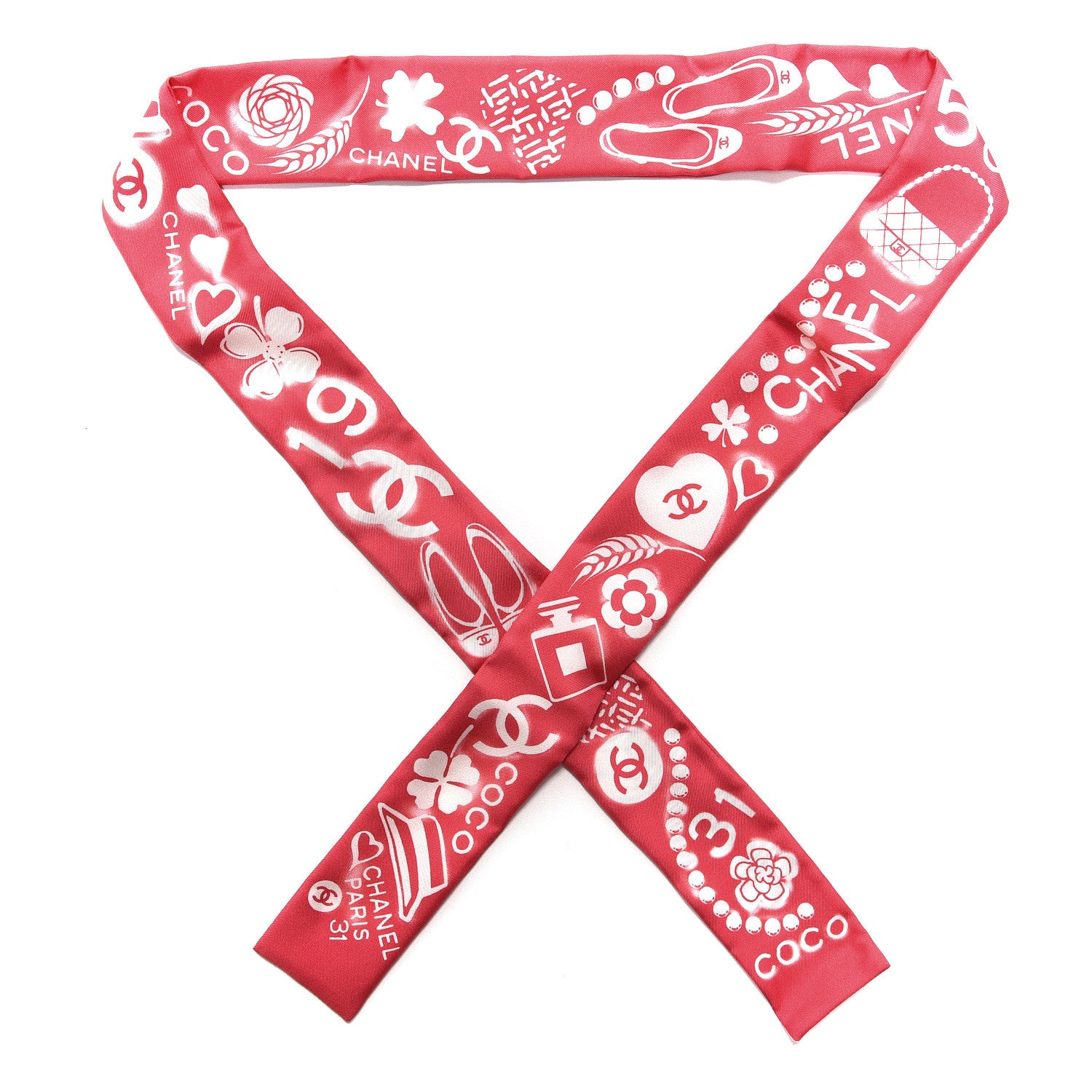 Chanel Silk CC Slim Floral Bandeau Scarf Pink Ivory 1 of 4