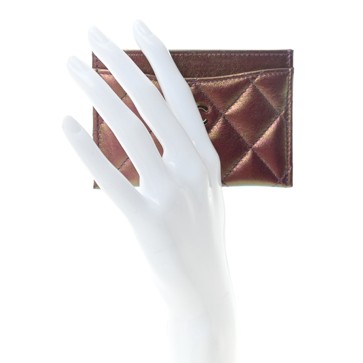 Iridescent Calfskin Quilted Card Holder Pink