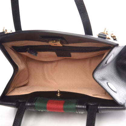Gucci Grained Calfskin Web Crystal Butterfly Stripe Medium Totem Top Handle Bag Black 5 of 10