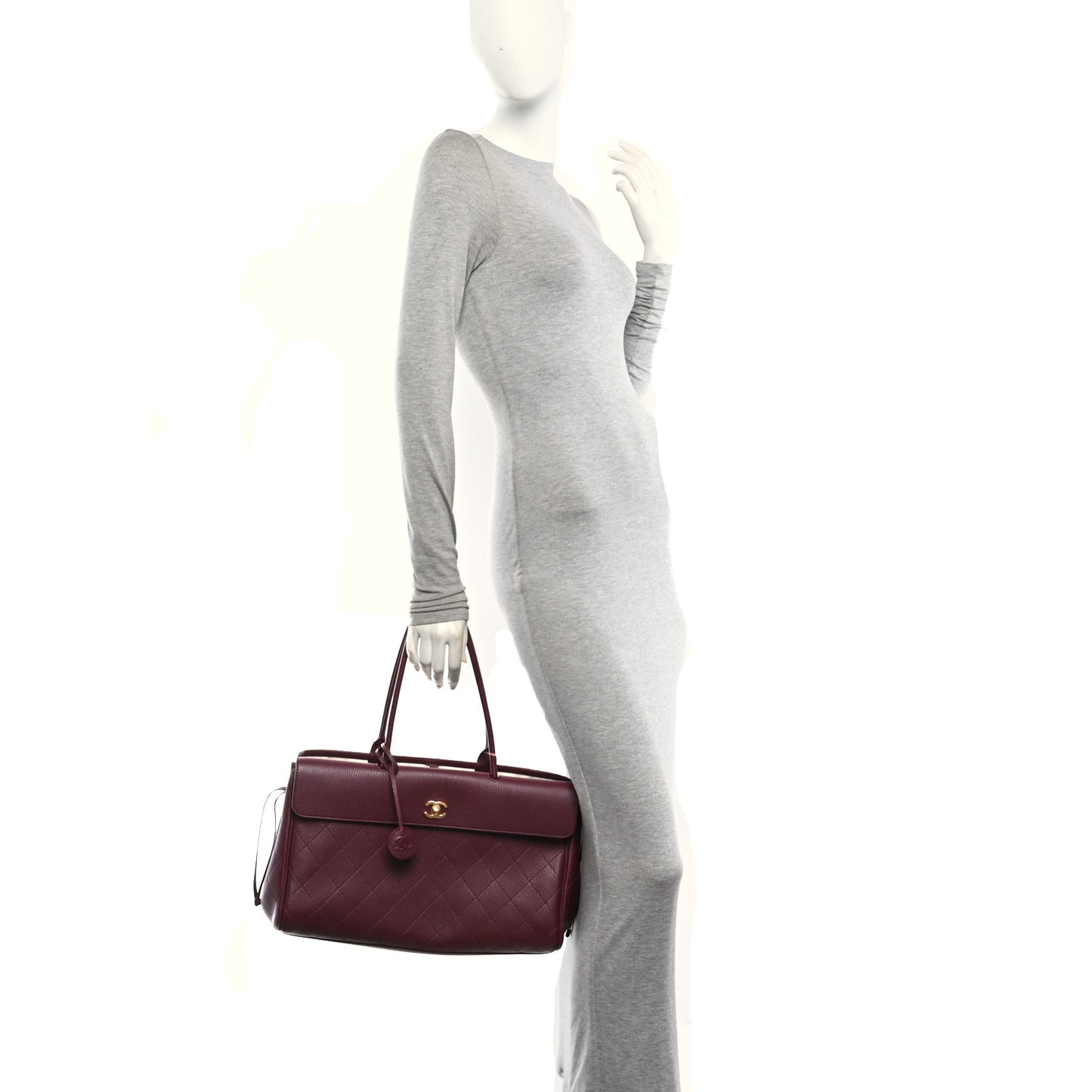 Grained Calfskin Stitched Urban Essentials Shopping Bag Dark Burgundy