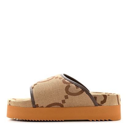 Gucci Monogram Jumbo GG Nappa Samoa Platform 40mm Slide Sandals 38 Camel Ebony New Acero 1 of 9