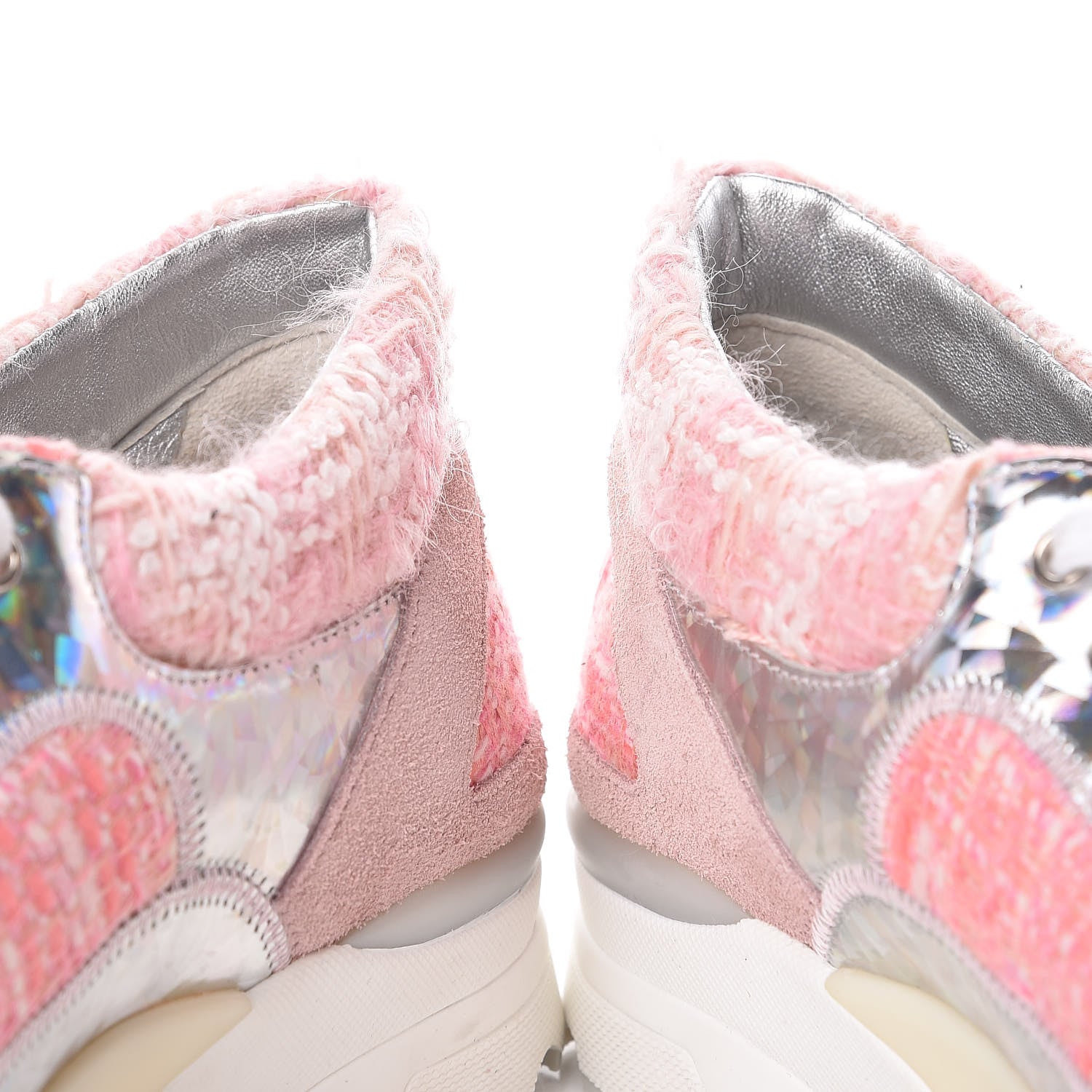 Chanel Tweed Suede Calfskin Sneakers 36 Silver Pink 12 of 12