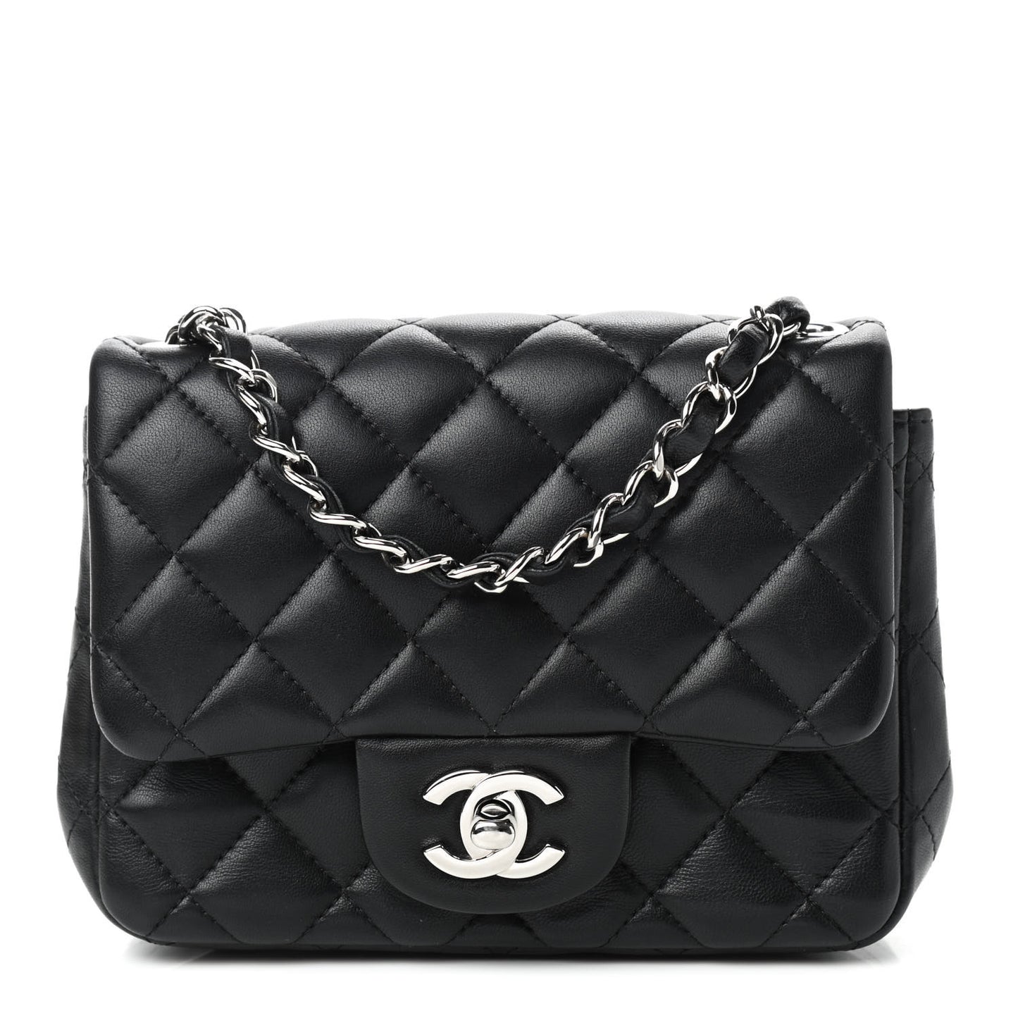 Lambskin Quilted Mini Square Flap Black