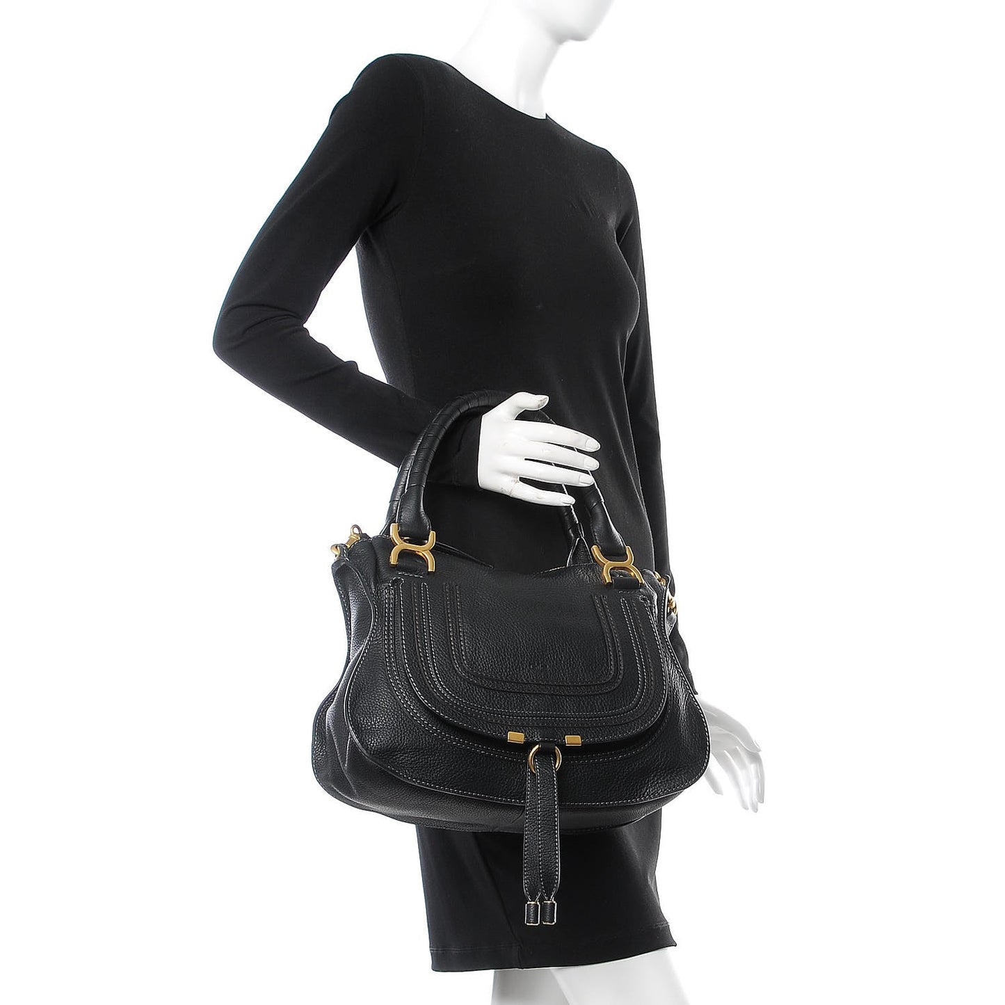 Calfskin Medium Marcie Satchel Black