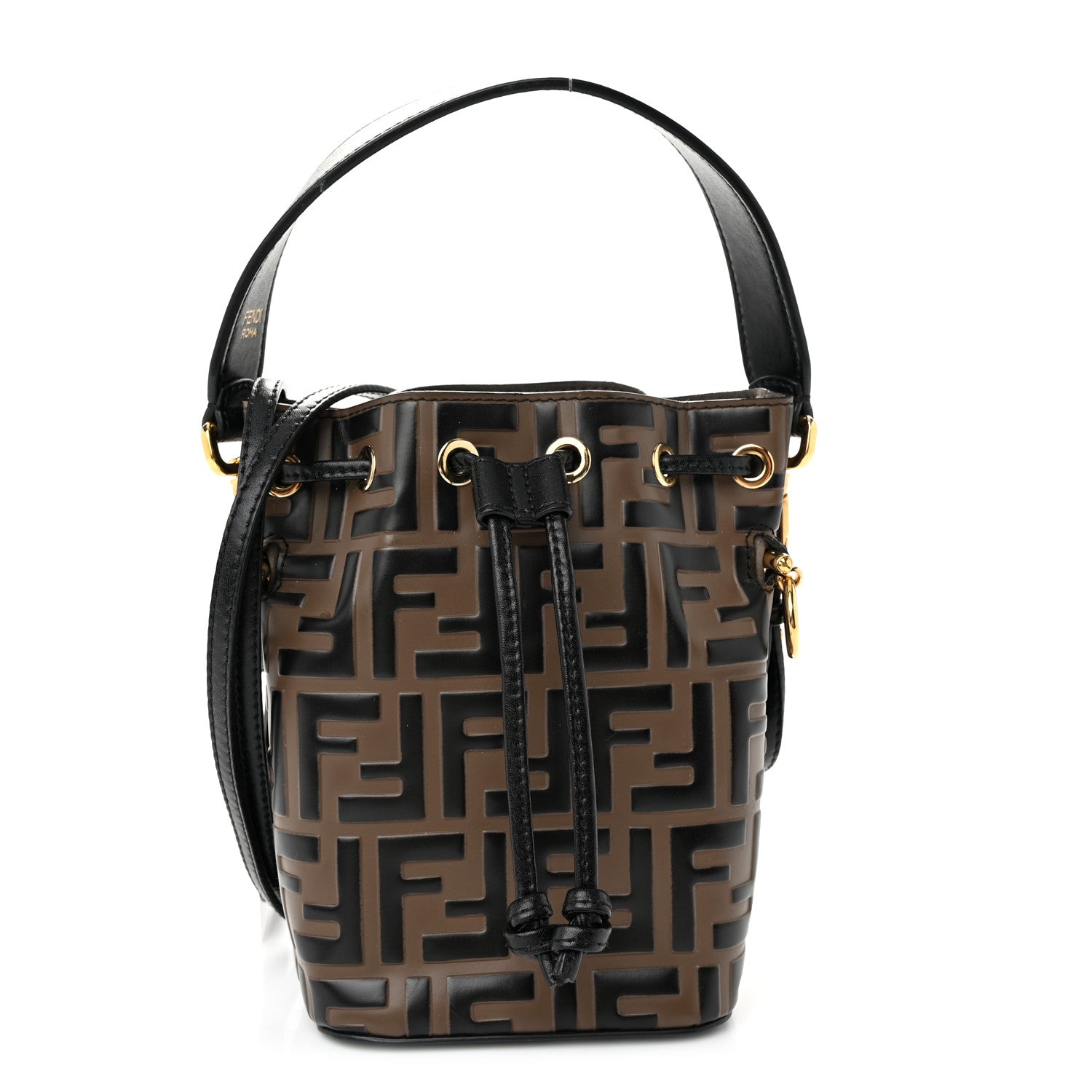 Fendi Vitello Liberty F is Fendi Bi-Color FF 1974 Embossed Mini Mon Tresor Bucket Bag Maya Black 1 of 12