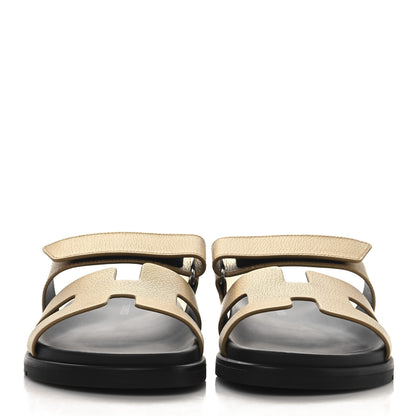 Hermes Metallic Goatskin Womens Chypre Sandals 37 Dore 3 of 10