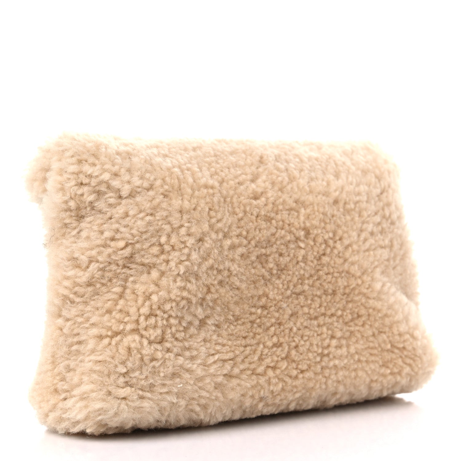 Saint Laurent Shearling Quilted Monogram Loulou Puffer Pouch Clutch Natural Beige Brick 3 of 10