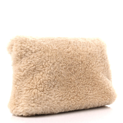 Saint Laurent Shearling Quilted Monogram Loulou Puffer Pouch Clutch Natural Beige Brick 3 of 10