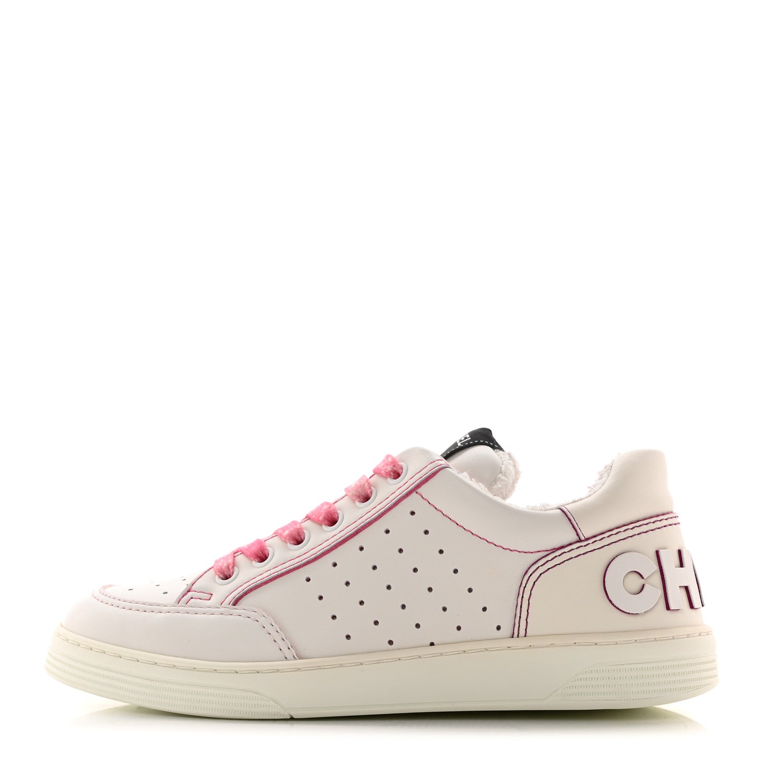 Chanel Calfskin Womens Logo Sneakers 38 White Pink 1 of 11