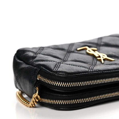 Saint Laurent Grained Lambskin Quilted Mini Becky Double Zip Bag Black 10 of 14
