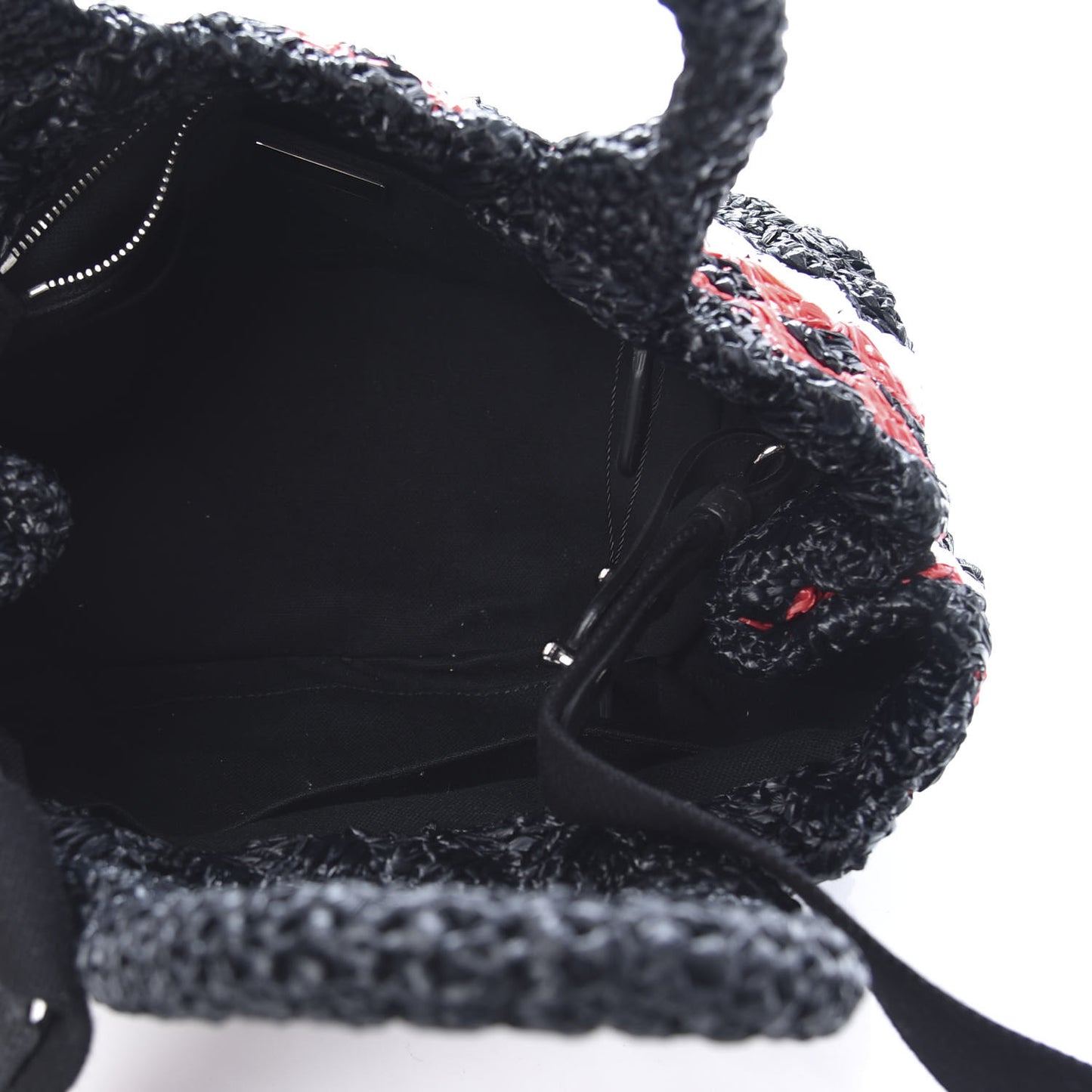 Raffia Crochet Giardiniera Tote Black