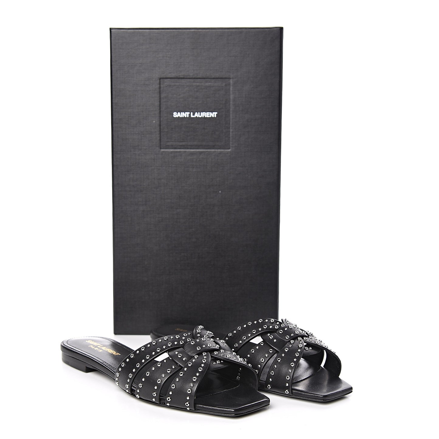 Calfskin Grommet Tribute 05 Slide Sandals 36.5 Black
