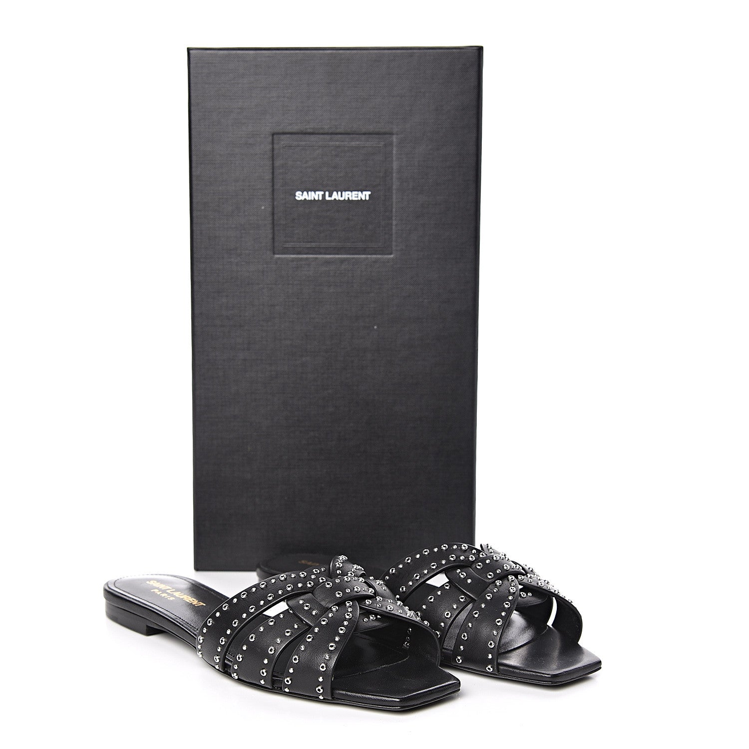Saint Laurent Calfskin Grommet Tribute 05 Slide Sandals 36.5 Black 9 of 9