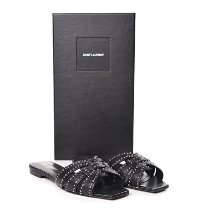 Saint Laurent Calfskin Grommet Tribute 05 Slide Sandals 36.5 Black 9 of 9