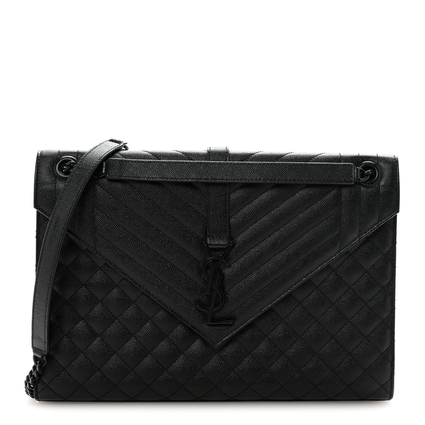 Grain De Poudre Textured Mixed Matelasse Large Triquilt Monogram Monochrome Satchel Black