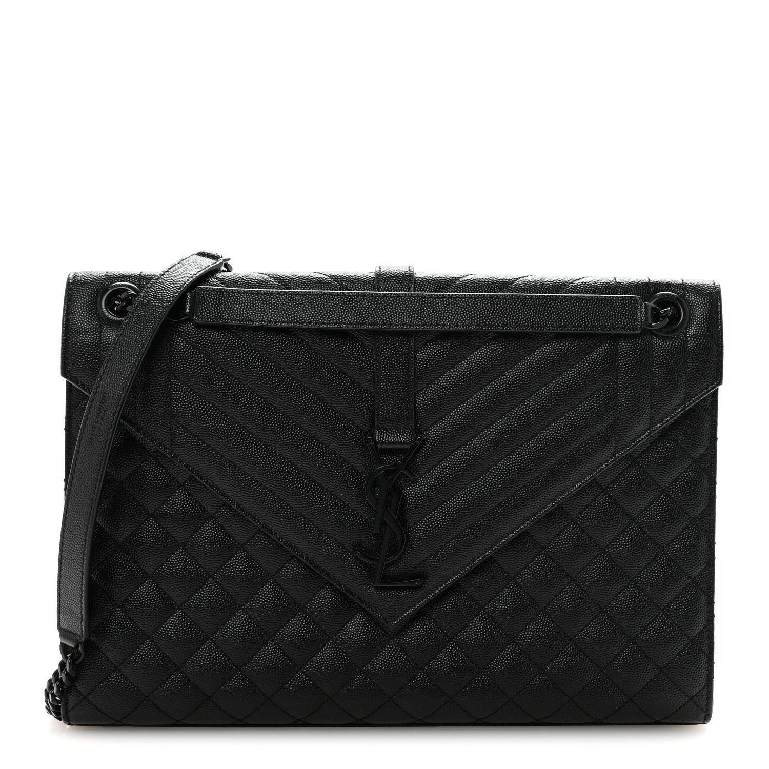 Saint Laurent Grain De Poudre Textured Mixed Matelasse Large Triquilt Monogram Monochrome Satchel Black 1 of 10