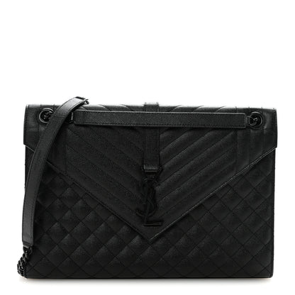 Saint Laurent Grain De Poudre Textured Mixed Matelasse Large Triquilt Monogram Monochrome Satchel Black 1 of 10
