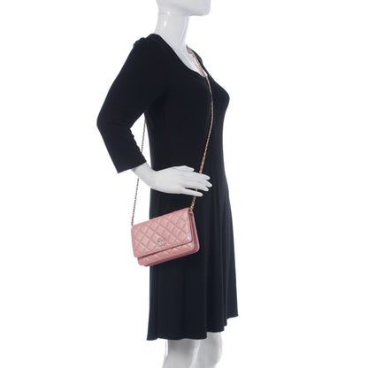 Chanel Iridescent Caviar Quilted Wallet on Chain WOC Rose Pink 2 of 9