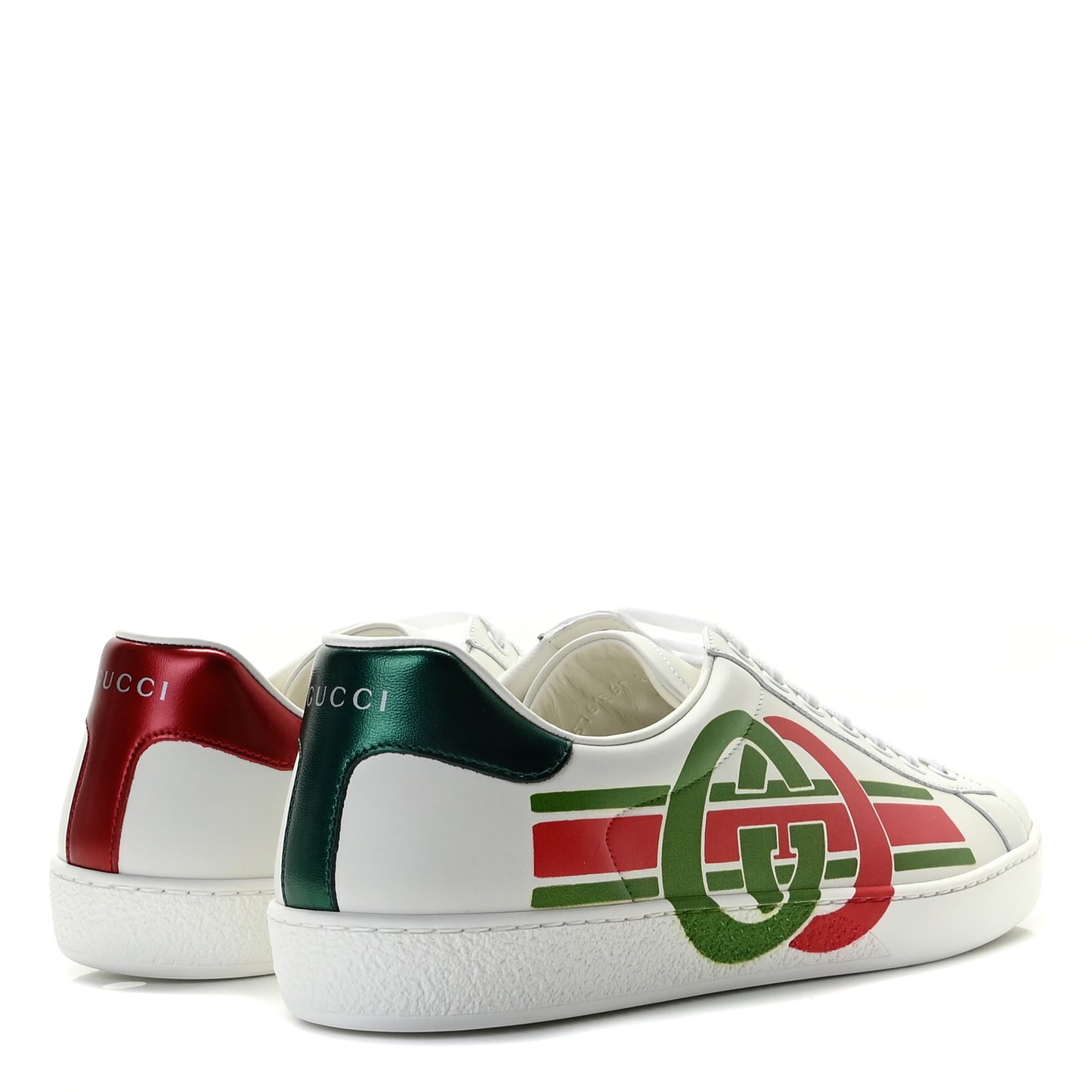 Calfskin Interlocking G Mens New Ace Sneakers 8.5 White Red Flame Green
