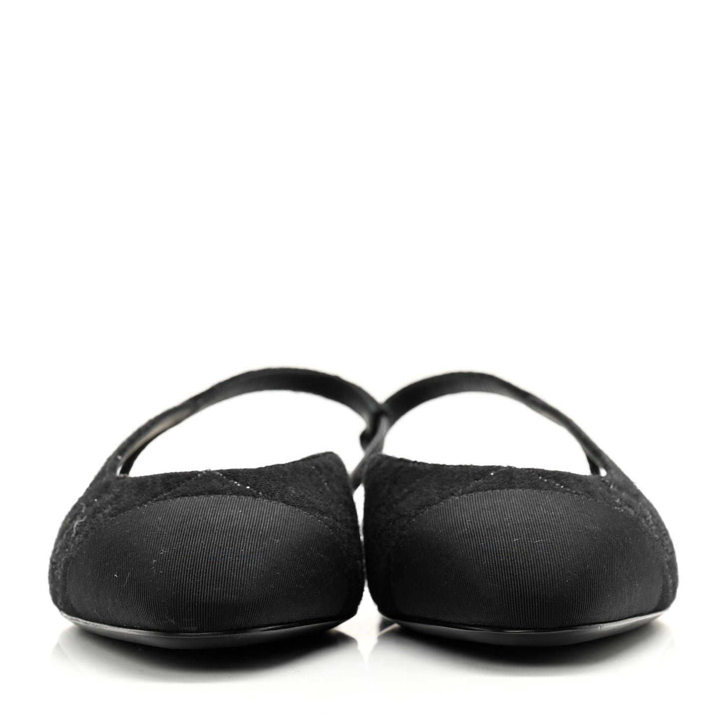 Wool Grosgrain Cap Toe CC Logo Slingback Flats 39.5 Black
