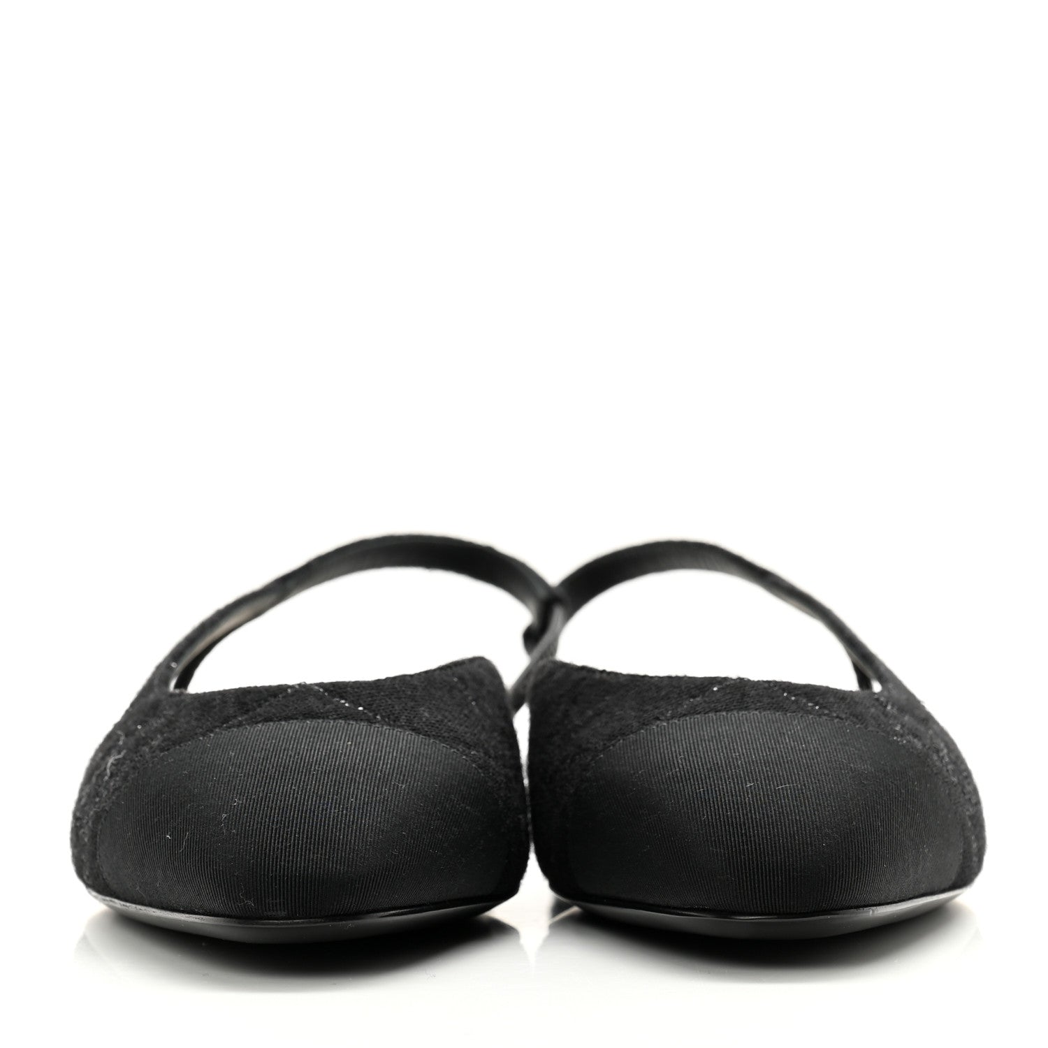Chanel Wool Grosgrain Cap Toe CC Logo Slingback Flats 39.5 Black 2 of 8