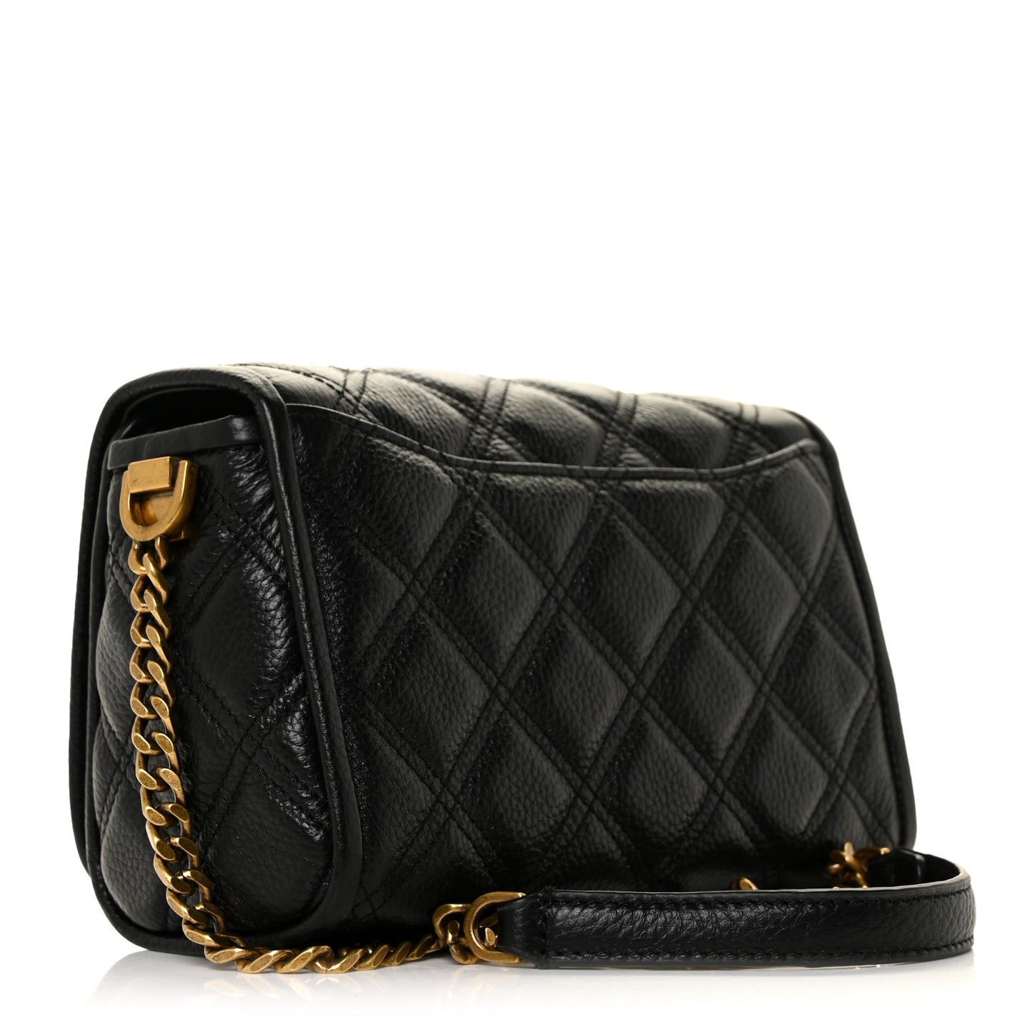 Grained Calfskin Quilted Double Stitched The Status Flap Crossbody Bag Black