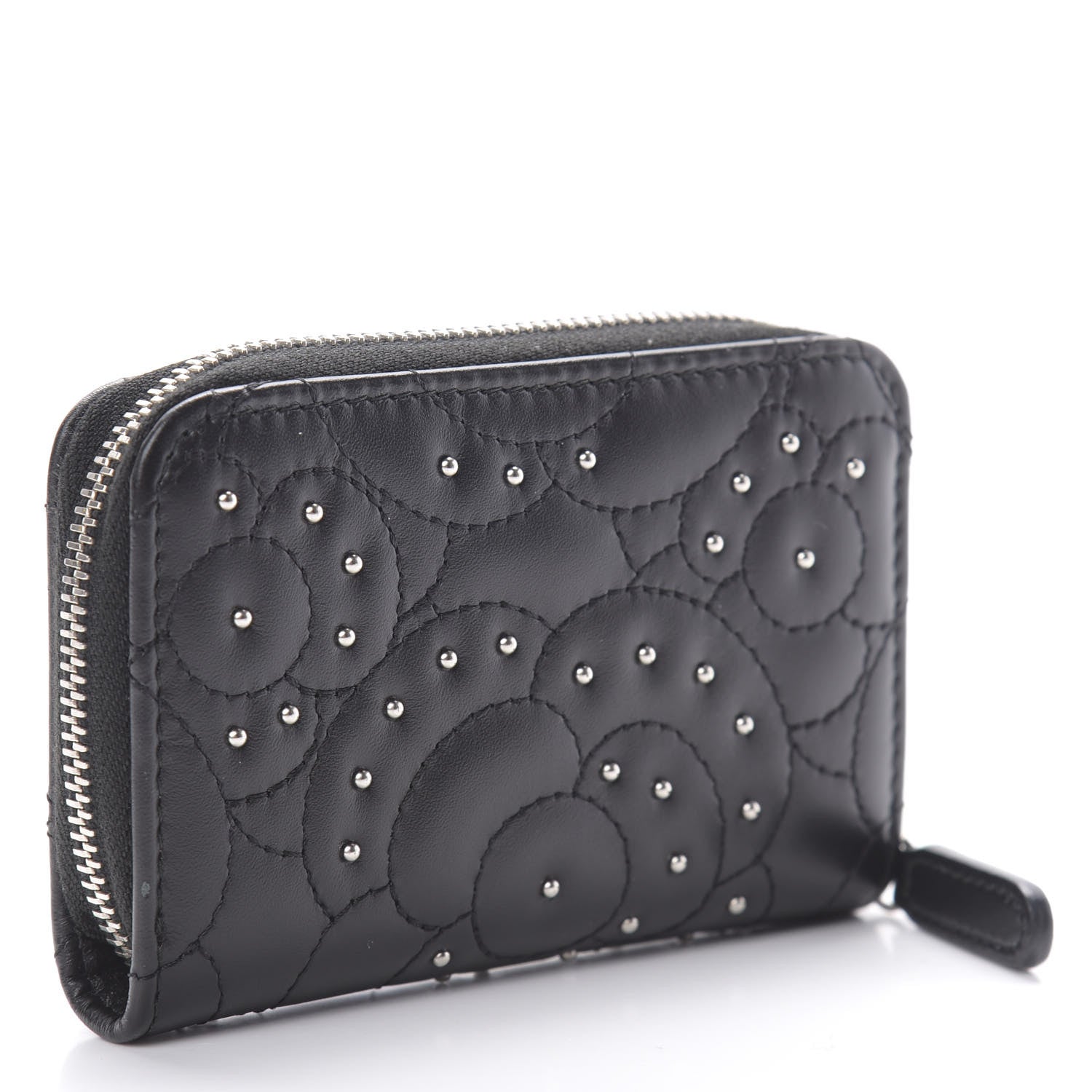 Chanel Lambskin Camellia Embossed Studded Zip Coin Purse Black 3 of 7