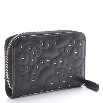 Chanel Lambskin Camellia Embossed Studded Zip Coin Purse Black 3 of 7