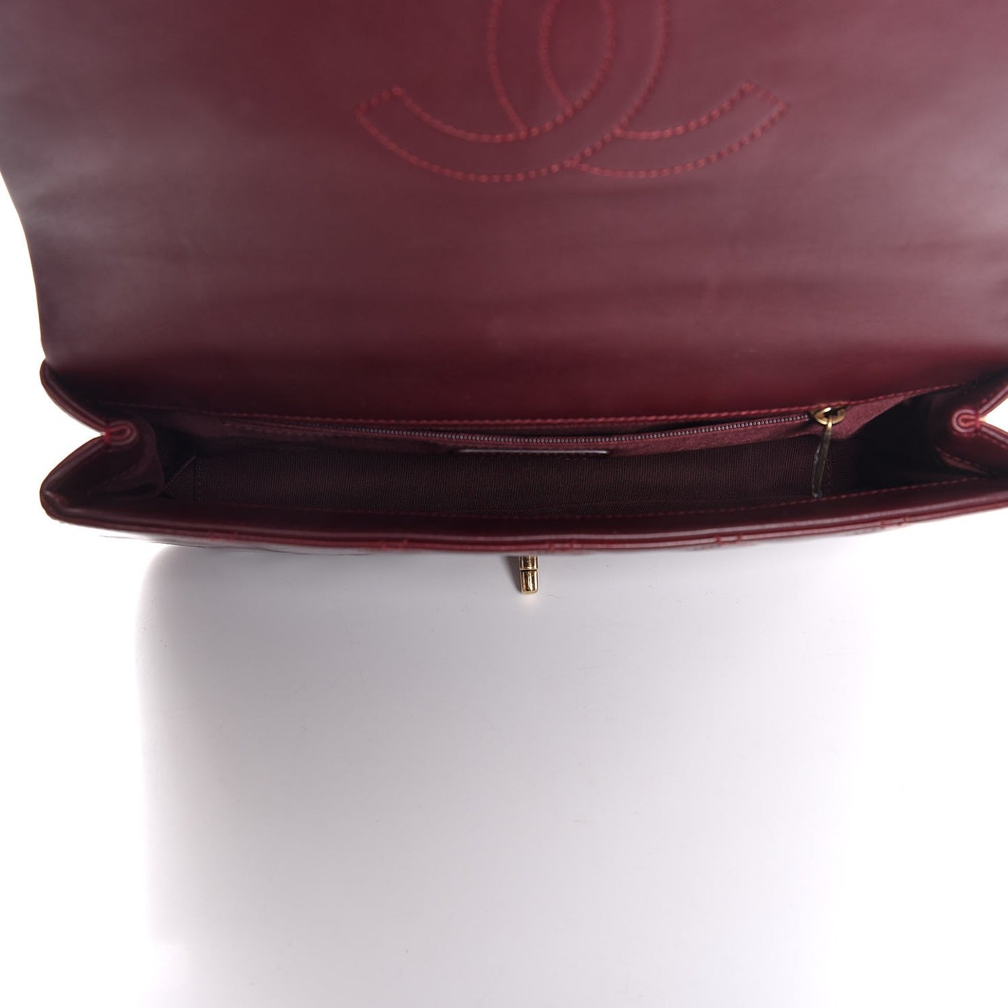 Calfskin Quilted Gold Bar Flap Burgundy