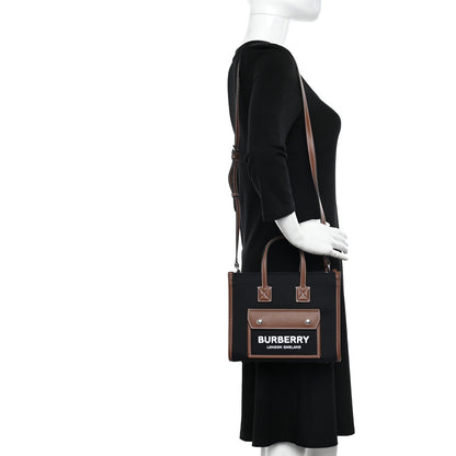 Burberry Canvas Smooth Calfskin Mini Two Tone Freya Tote Black Tan 2 of 10