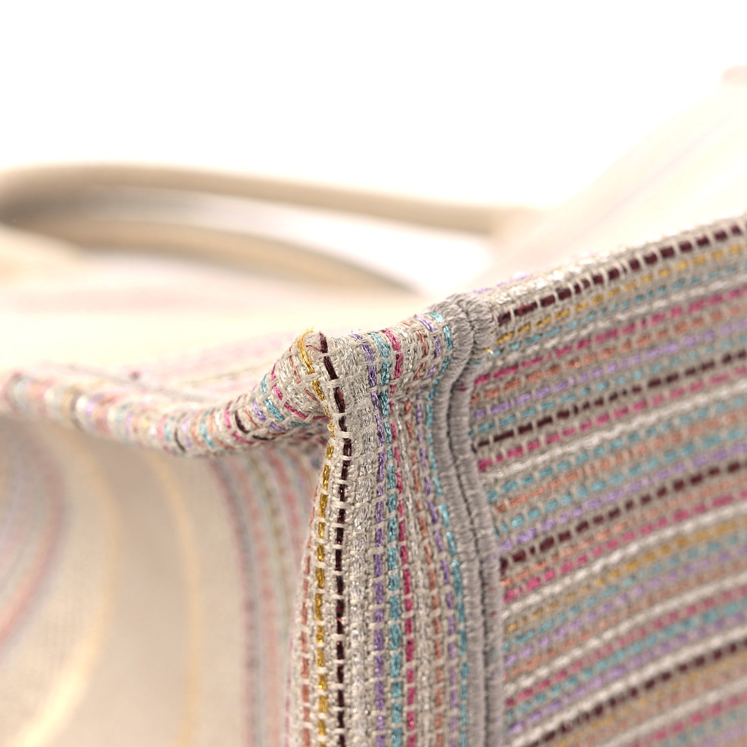Christian Dior Canvas Embroidered Medium Stripes Book Tote Beige Multicolor 8 of 11