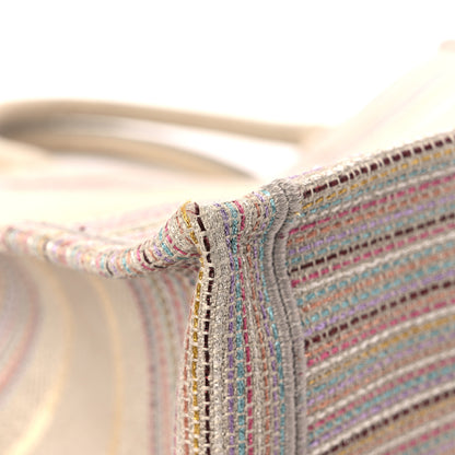 Christian Dior Canvas Embroidered Medium Stripes Book Tote Beige Multicolor 8 of 11