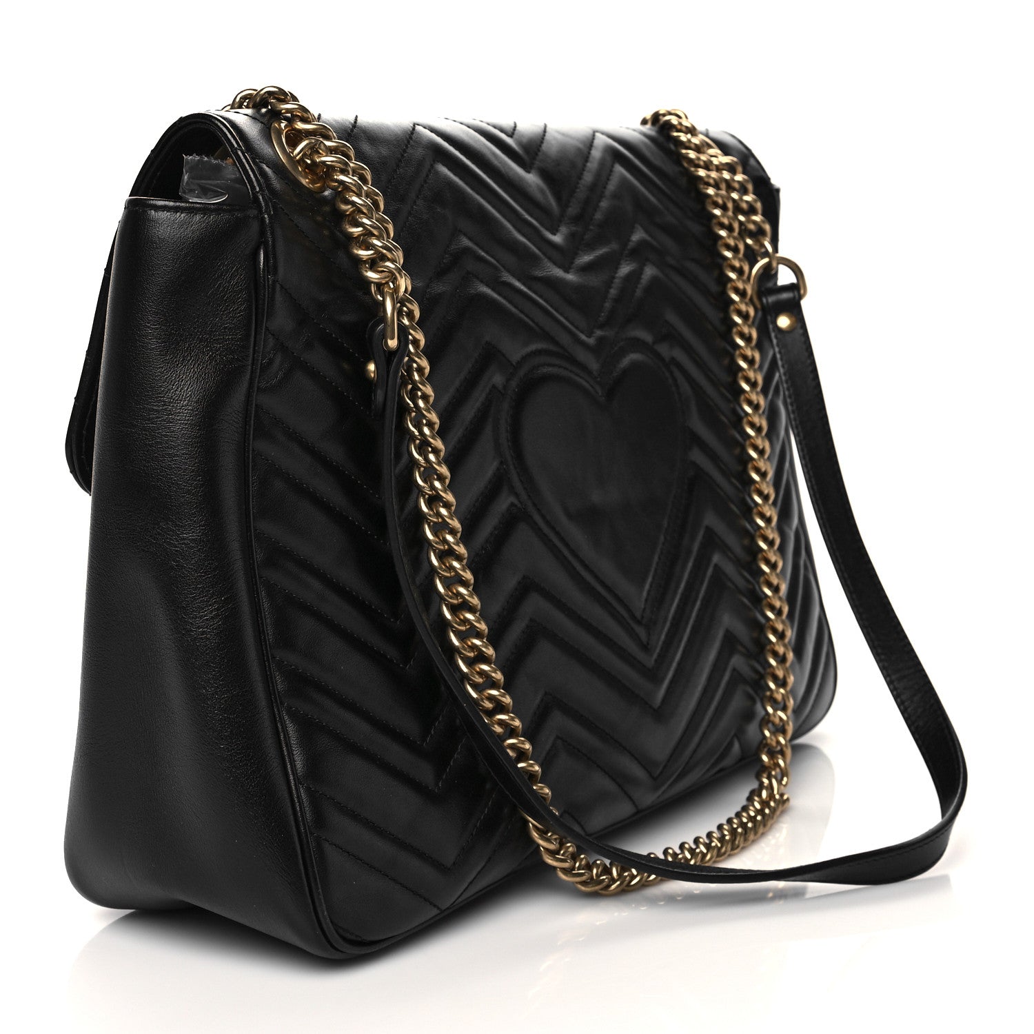 Gucci Calfskin Matelasse Large GG Marmont Shoulder Bag Black 3 of 12