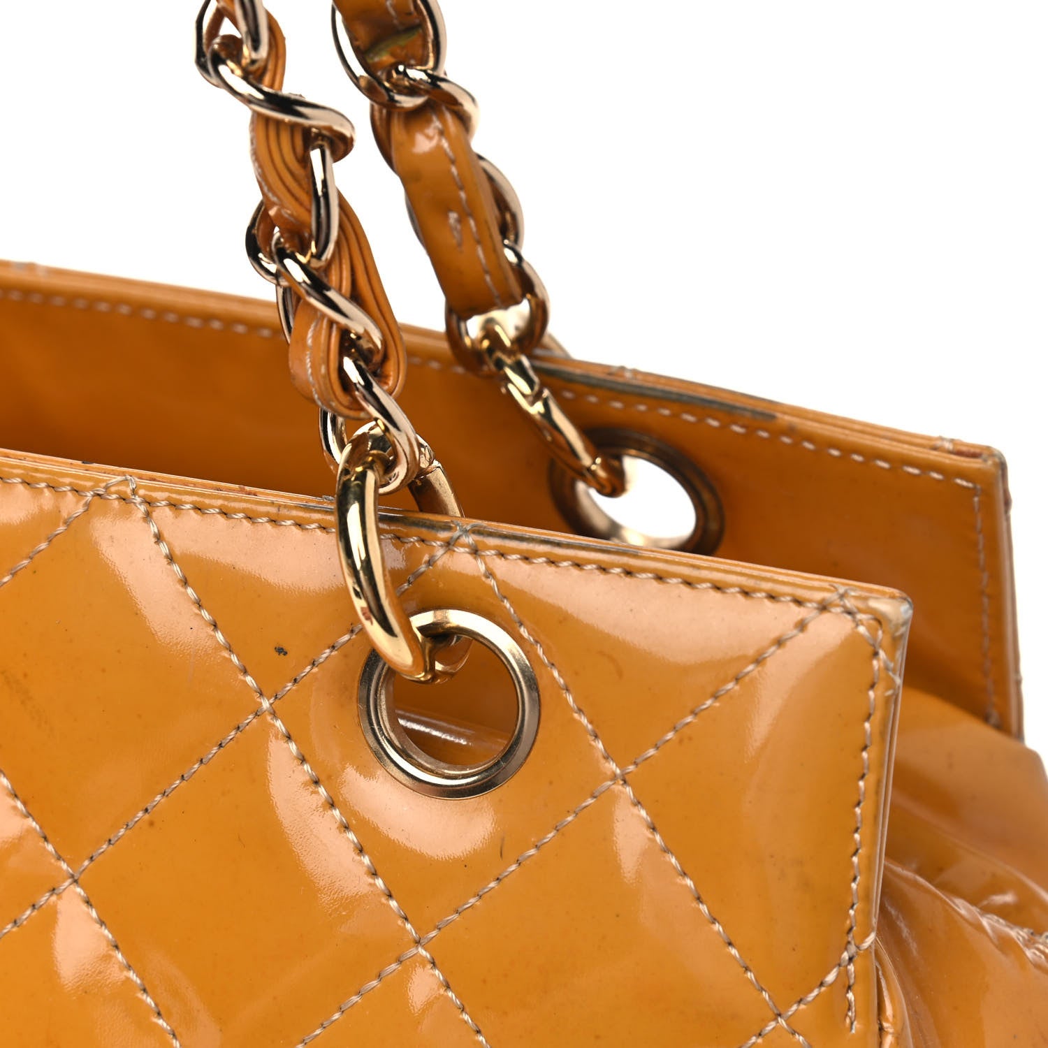 Chanel Patent Quilted Petit Timeless Shopping Tote PTT Yellow 16 of 19