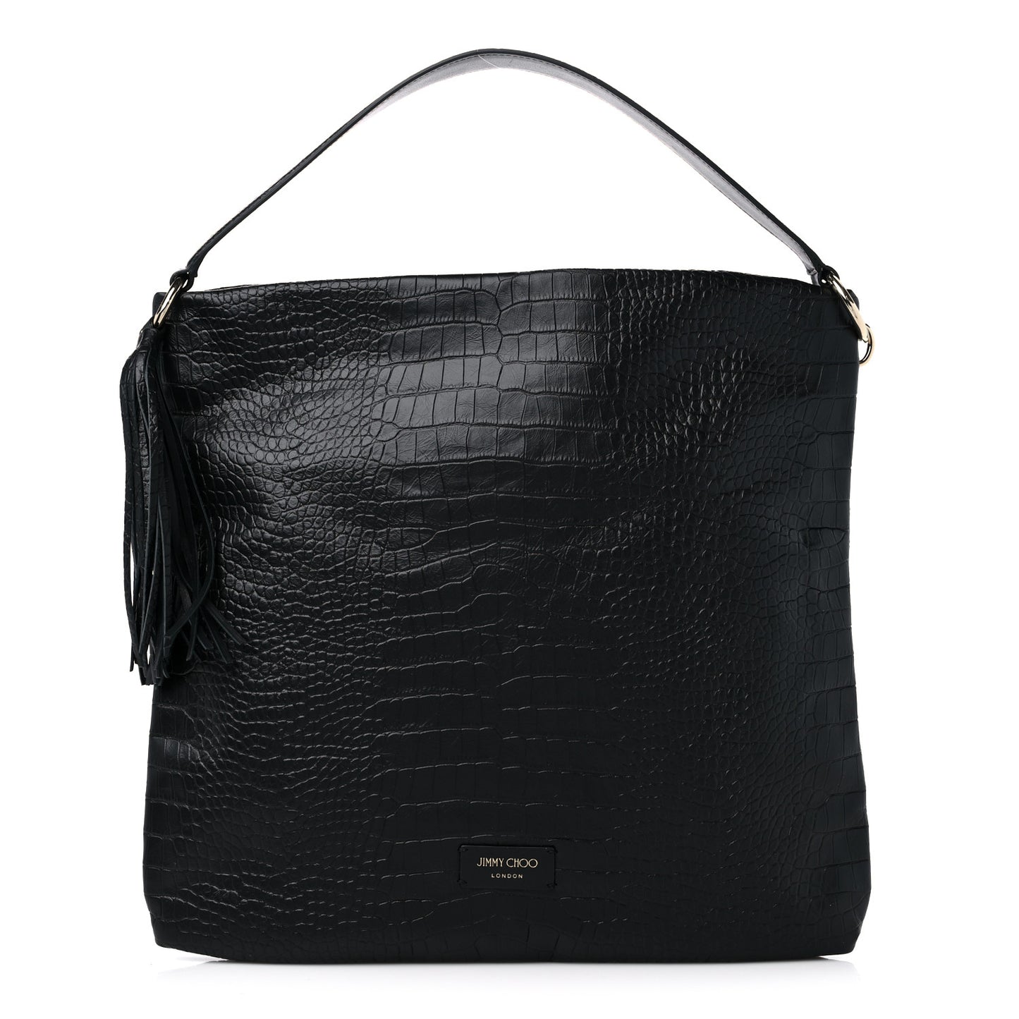 Crocodile Embossed Hobo Bag Black
