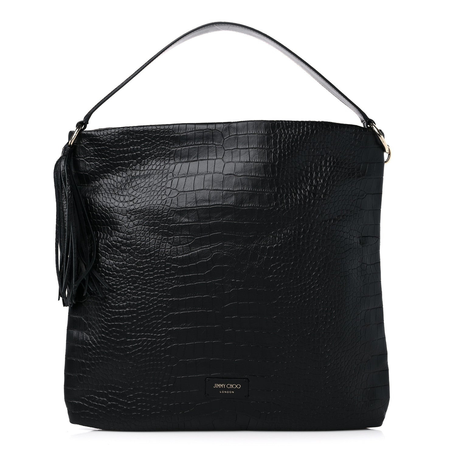Jimmy Choo Crocodile Embossed Hobo Bag Black 1 of 8