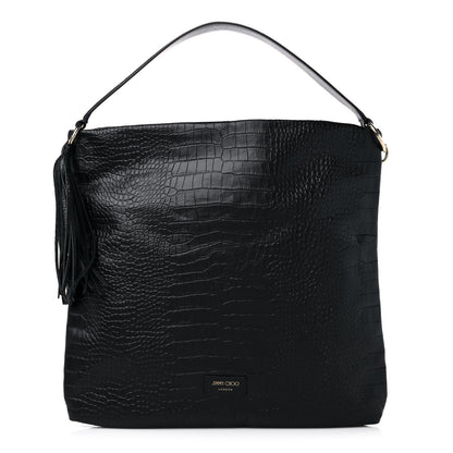 Jimmy Choo Crocodile Embossed Hobo Bag Black 1 of 8